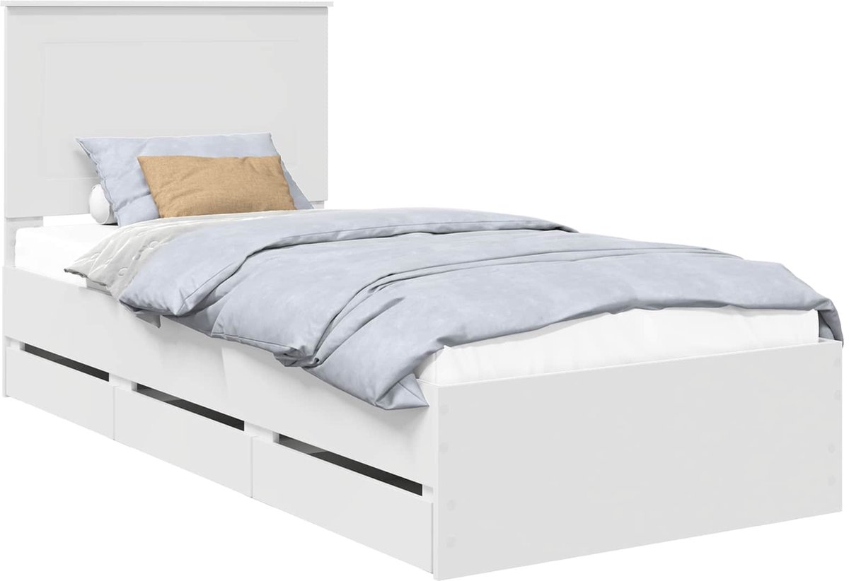 vidaXL - Bedframe - met - lade - met - hoofdeinde - Wit - 75 - x - 190 - cm - Ingenieursho