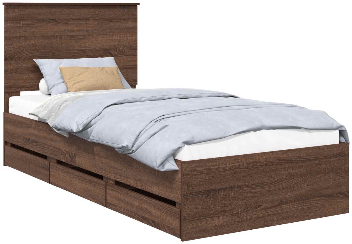 vidaXL Bedframe - met - lade - Bruin - Eiken - 100 - x - 200 - cm - Ingenieurshout Brown Oak