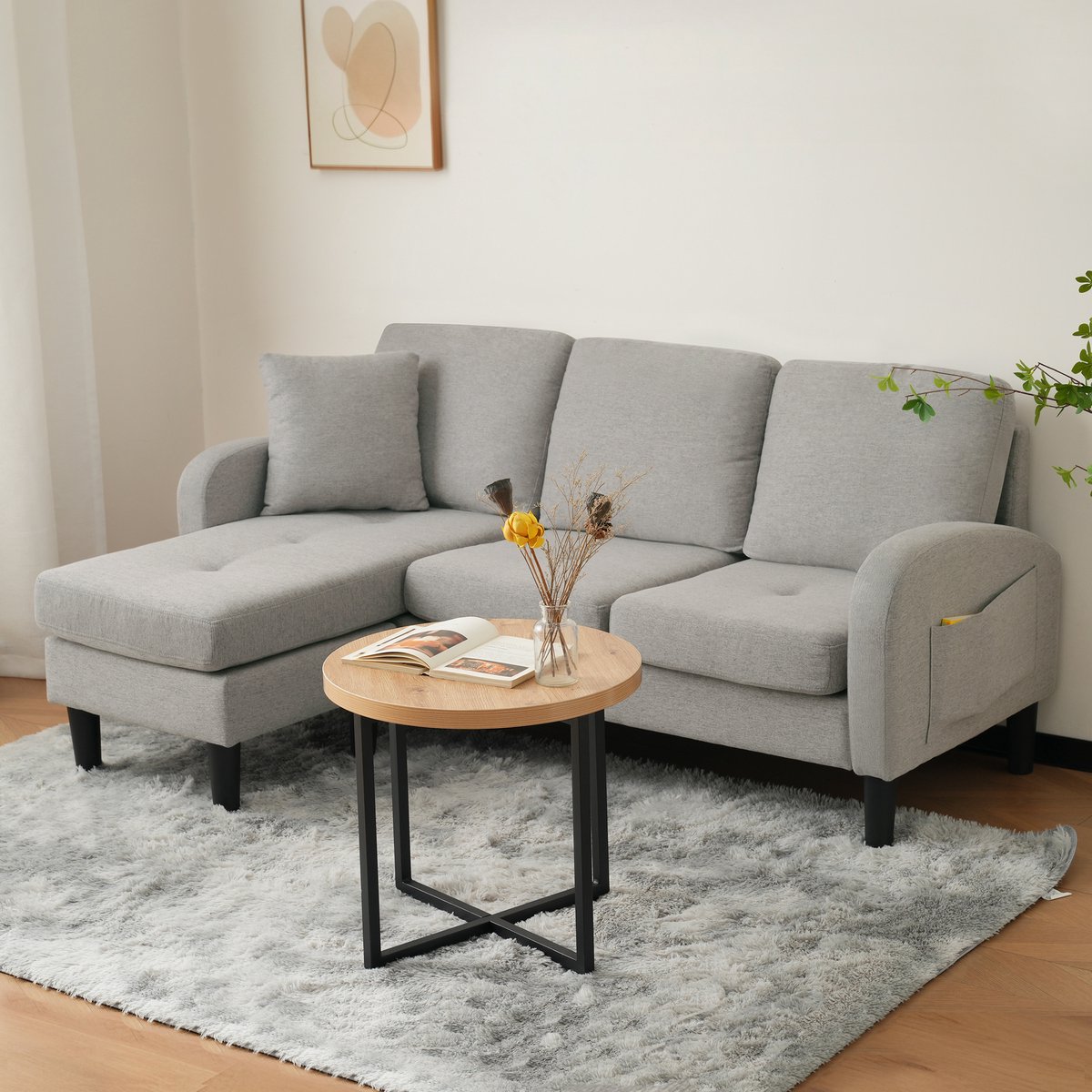 REDOM - Hoekbank Met Chaise Longue - Modulair - Modern - Voor Woonkamer Of Kantoor - Stoff