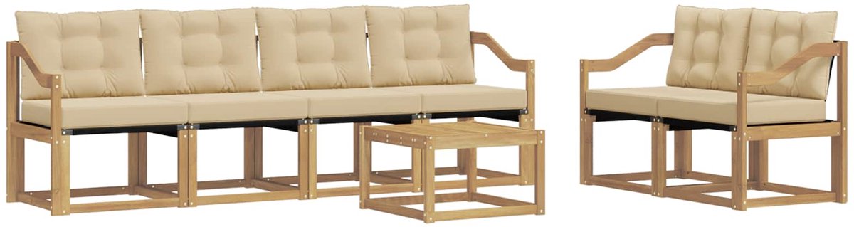 vidaXL Buiten - bank - set - 7 - st - 6-zits - Wit - en - Beige Wit en Beige