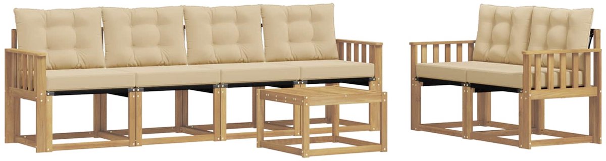 vidaXL Buiten - bank - set - 7 - st - 6-zits - Wit - en - Beige Wit en Beige