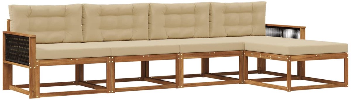 vidaXL Buiten - bank - set - 5 - st - 5-zits - Natuurlijk - en - Beige Natuurlijk en Beige