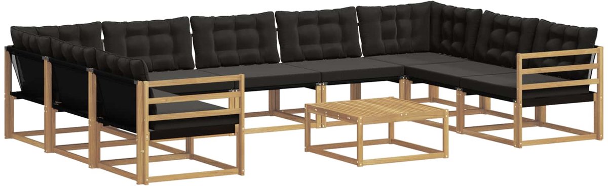vidaXL Buiten - bank - set - 10 - st - 9-zits - Wit - en - zwart Wit en zwart