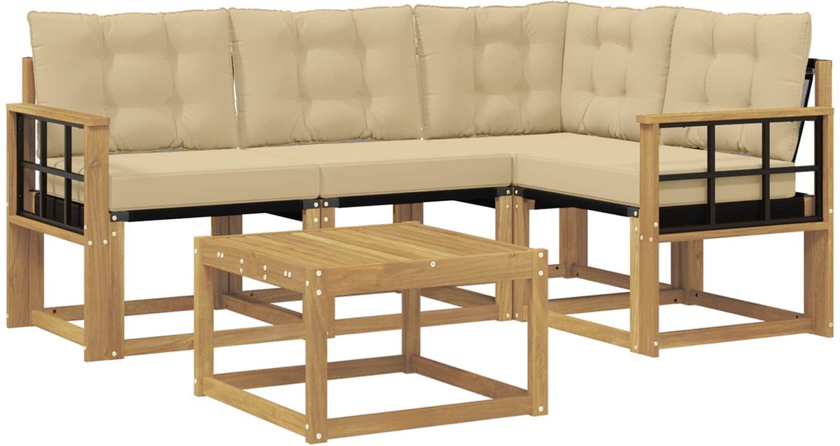 vidaXL Buiten - bank - set - 5 - st - 4-zits - Wit - en - Beige Wit en Beige