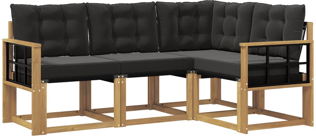 vidaXL Buiten - bank - set - 4 - st - 4-zits - Wit - en - zwart Wit en zwart