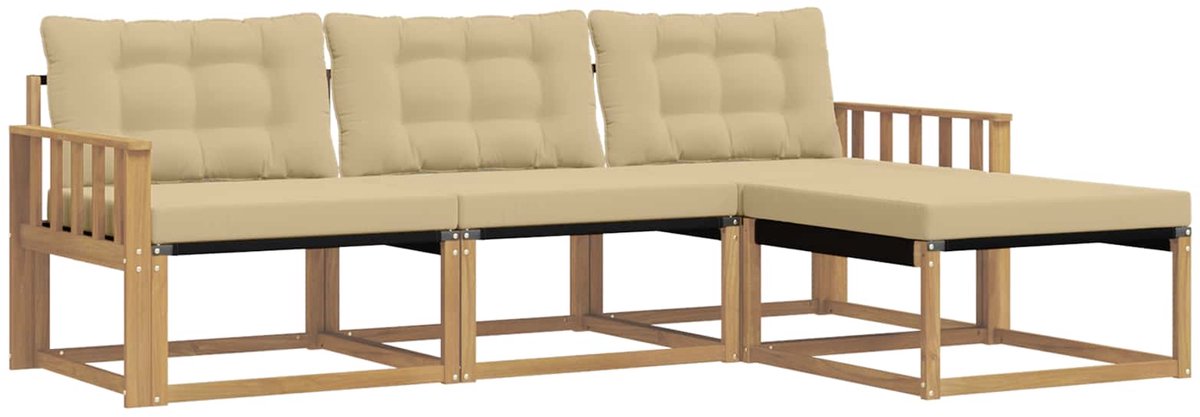 vidaXL Buiten - bank - set - 4 - st - 4-zits - Wit - en - Beige Wit en Beige