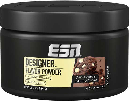 ESN Designer Flavor Powder Dark Cookie Crumb - 130g (43 porties) - Smaakpoeder met Koekjes- en Witte Chocoladestukjes, voor Kwark en Yoghurt, Made in Germany