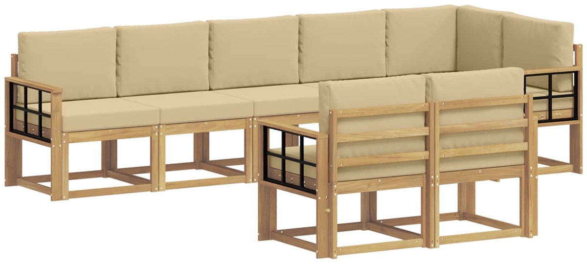vidaXL Buiten - bank - set - 8 - st - 8-zits - Wit - en - Beige - Massief - Acacia - Hout Wit en Beige