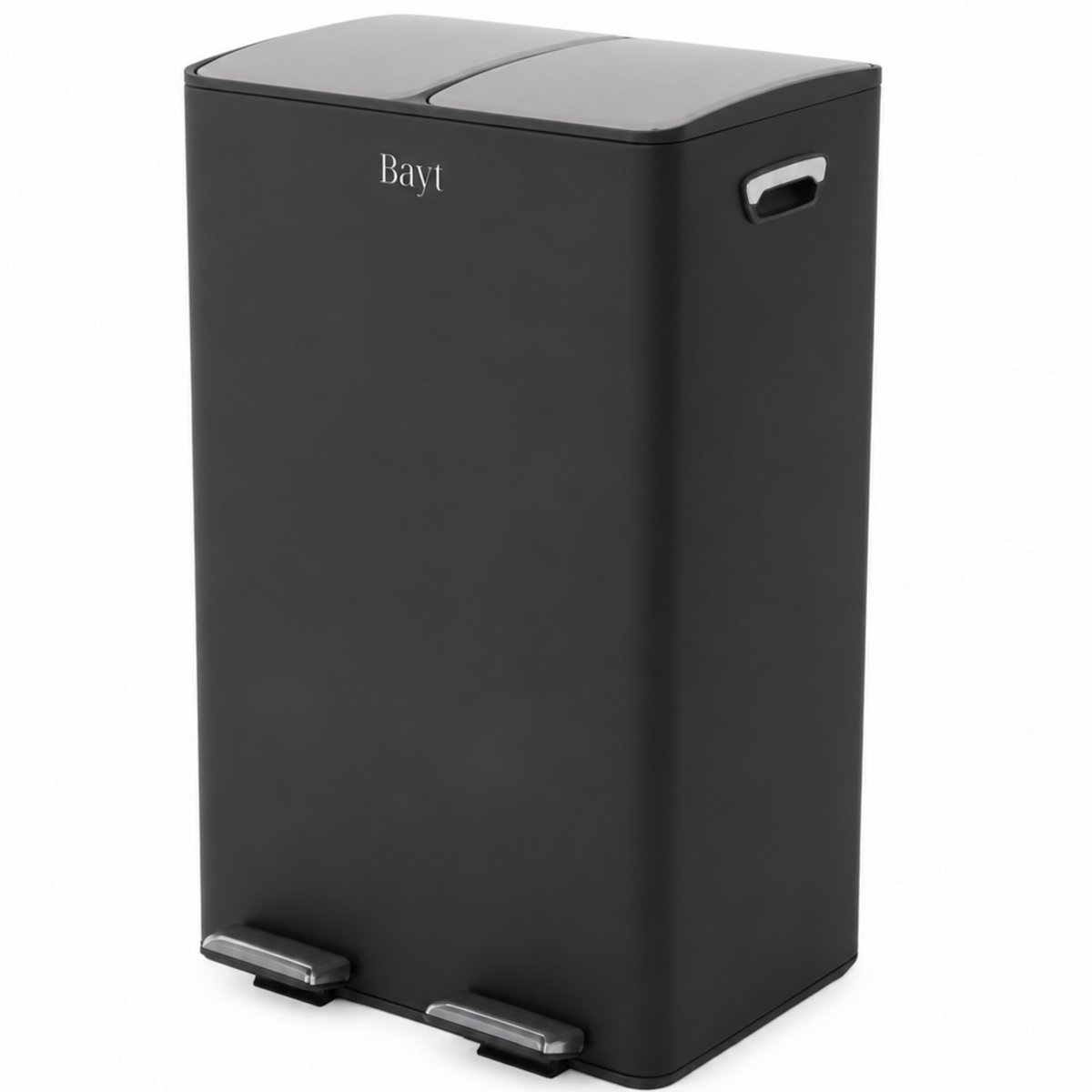 Bayt Prullenbak - Prullenbak 60 Liter (2x30) - Vuilnisbak 60 Liter - Pedaalemmer 60 Liter - Prullenbak Afvalscheiding - Prullenbak 2 Vakken - Afvalbak - RVS - Zwart/Zilver