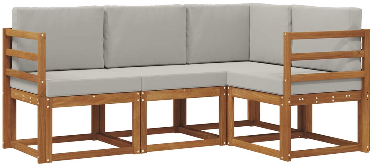 vidaXL Buiten - bank - set - 4 - st - 4-zits - Naturel - en - lichtgrijs Naturel en lichtgrijs