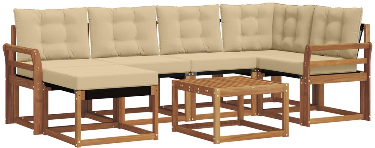 vidaXL Buiten - bank - set - 7 - st - 6-zits - Natuurlijk - en - Beige Natuurlijk en Beige