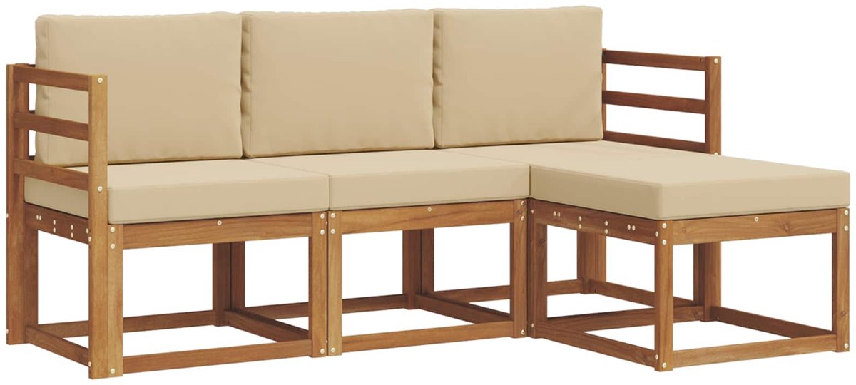 vidaXL Buiten - bank - set - 4 - st - 3-zits - Natuurlijk - en - Beige Natuurlijk en Beige