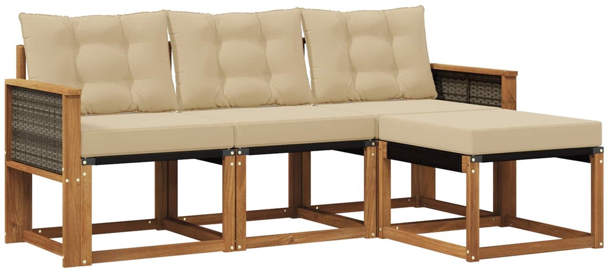 vidaXL Buiten - bank - set - 4 - st - 4-zits - Natuurlijk - en - Beige Natuurlijk en Beige