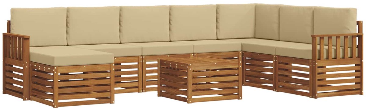 vidaXL Buiten - bank - set - 9 - st - 8-zits - Natuurlijk - en - Beige Natuurlijk en Beige
