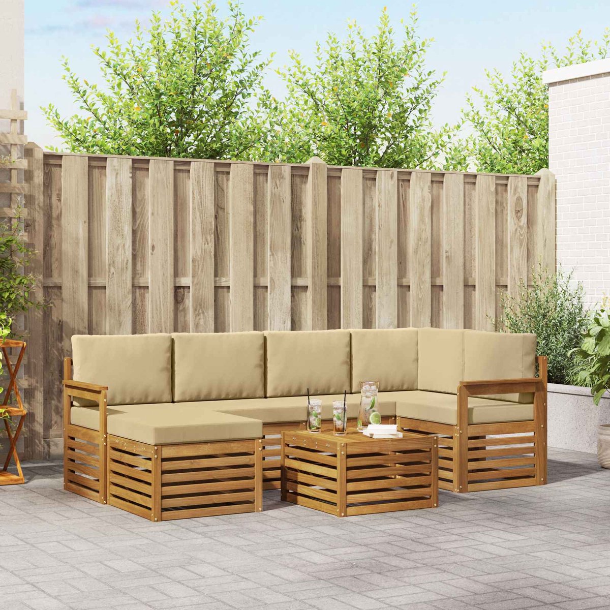 vidaXL Buiten - bank - set - 7 - st - 5-zits - Natuurlijk - en - Beige Natuurlijk en Beige