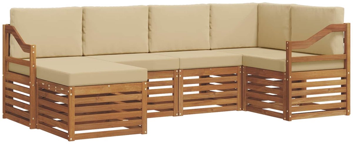 vidaXL Buiten - bank - set - 6 - st - 5-zits - Natuurlijk - en - Beige Natuurlijk en Beige