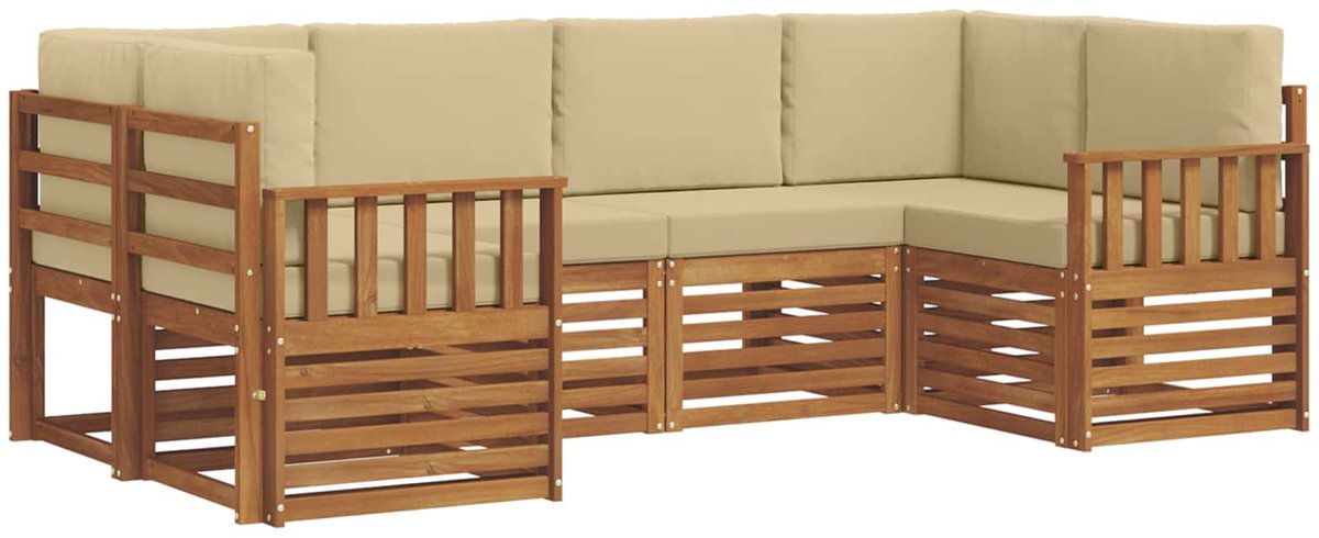 vidaXL Buiten - bank - set - 6 - st - 6-zits - Natuurlijk - en - Beige Natuurlijk en Beige