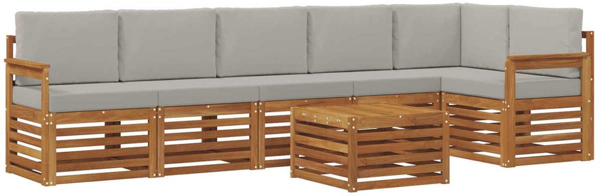 vidaXL Buiten - bank - set - 7 - st - Natuurlijk - en - Licht - Grijs - Polyester Naturel en lichtgrijs