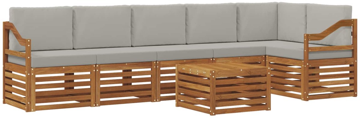 vidaXL Buiten - bank - set - 7 - st - 6-zits - Naturel - en - lichtgrijs Naturel en lichtgrijs