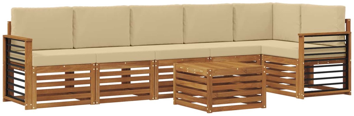 vidaXL Buiten - bank - set - 7 - st - Natuurlijk - en - Beige - Polyester Natuurlijk en Beige
