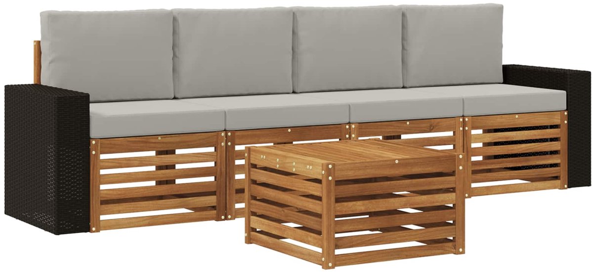 vidaXL Buiten - bank - set - 5 - st - 4-zits - Naturel - en - lichtgrijs Naturel en lichtgrijs