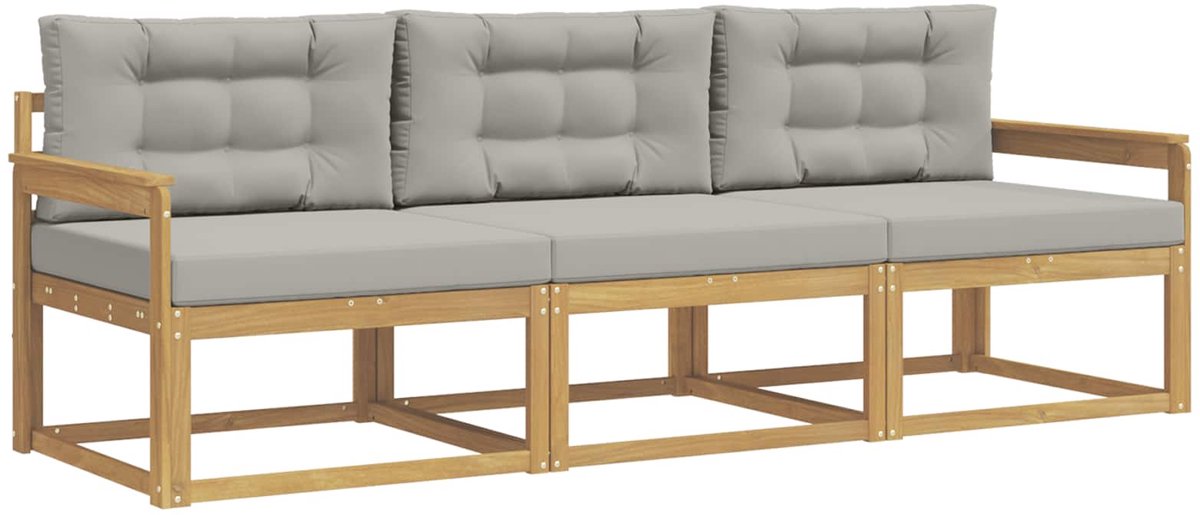 vidaXL Buiten - bank - set - 3 - st - Wit - en - Lichtgrijs - Polyester Wit en lichtgrijs