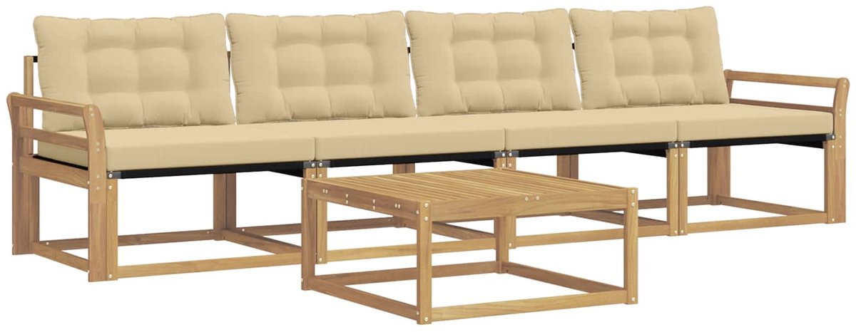 vidaXL Buiten - bank - set - 5 - st - 4-zits - Wit - en - Beige Wit en Beige