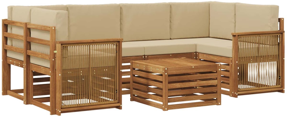 vidaXL Buiten - bank - set - 7 - st - 6-zits - Natuurlijk - en - Beige Natuurlijk en Beige