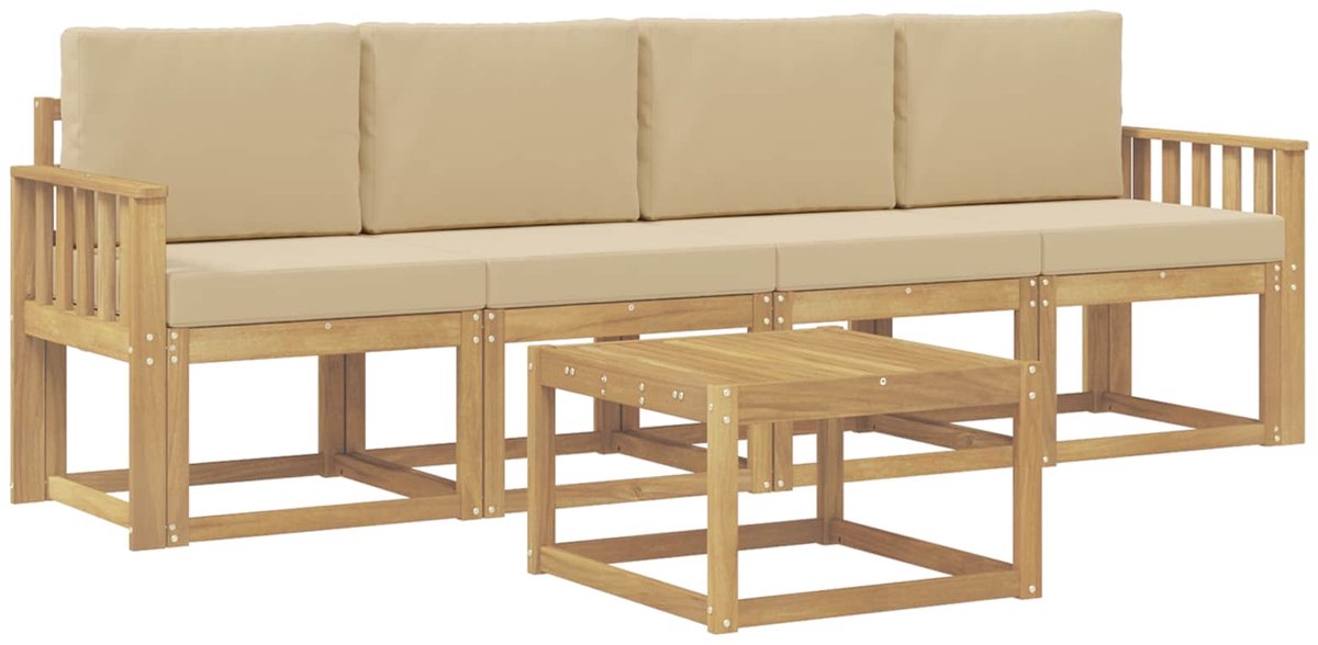 vidaXL Buiten - bank - set - 5 - st - 4-zits - Wit - en - Beige Wit en Beige