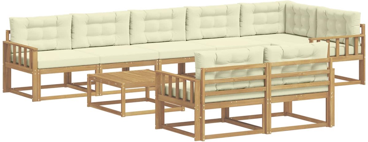 vidaXL Buiten - bank - set - 9 - st - 8-zits - Wit - en - crèmekleurig - Polyester Wit en crèmekleurig