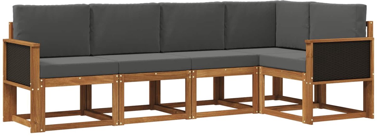vidaXL Buiten - bank - set - 5 - st - 5-zits - Natuurlijk - en - Antraciet - Polyester Natuurlijk en Antraciet