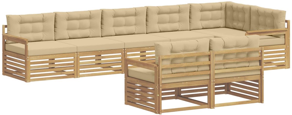 vidaXL - Buiten - bank - set - 8 - st - Wit - en - Beige - Polyester