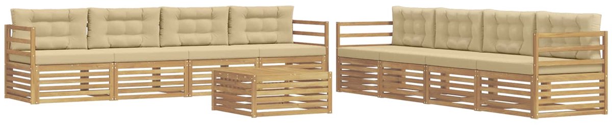 vidaXL Buiten - bank - set - 9 - st - 8-zits - Wit - en - Beige - Polyester Wit en beige