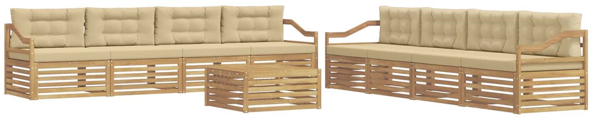 vidaXL Buiten - bank - set - 9 - st - 8-zits - Wit - en - Beige - Polyester Wit en beige