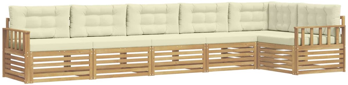 vidaXL Buiten - bank - set - 6 - st - 6-zits - Wit - en - crèmekleurig - Polyester Wit en crèmekleurig