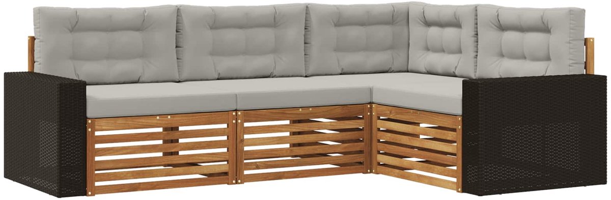 vidaXL Buiten - bank - set - 4 - st - 4-zits - Naturel - en - lichtgrijs Naturel en lichtgrijs