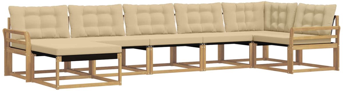 vidaXL Buiten - bank - set - 7 - st - 7-zits - Wit - en - Beige - Massief - Acacia - Hout Wit en Beige