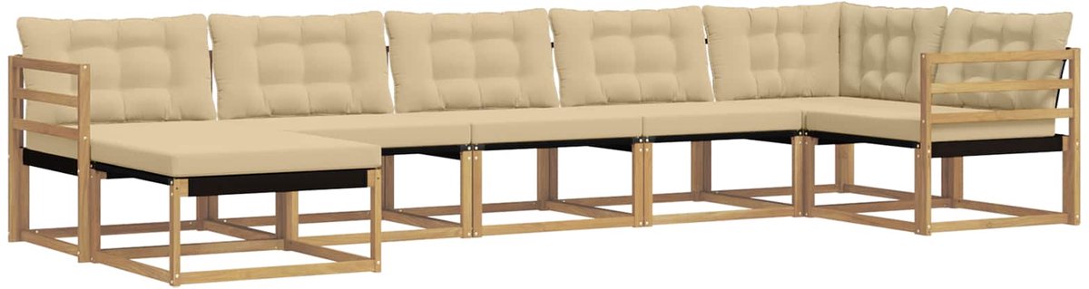 vidaXL Buiten - bank - set - 7 - st - 7-zits - Wit - en - Beige - Massief - Acacia - Hout Wit en Beige