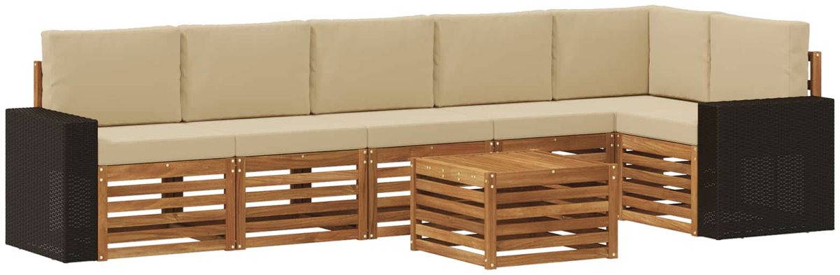 vidaXL Buiten - bank - set - 7 - st - 6-zits - Natuurlijk - en - Beige Natuurlijk en Beige