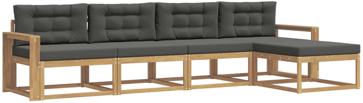 vidaXL Buiten - bank - set - 5 - st - 5-zits - Wit - en - antracietkleurig - Polyester Wit en antracietkleurig