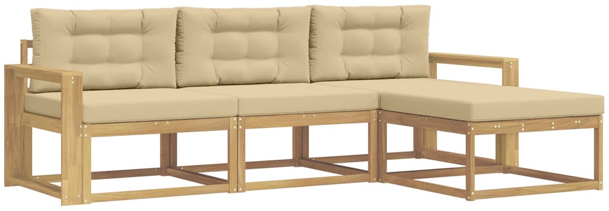 vidaXL Buiten - bank - set - 4 - st - Wit - en - Beige - Polyester Wit en beige