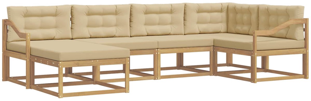 vidaXL Buiten - bank - set - 6 - st - 6-zits - Wit - en - Beige - Polyester Wit en Beige