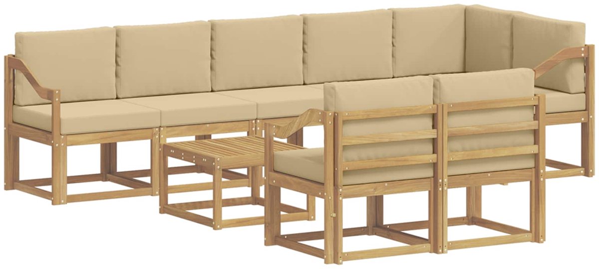 vidaXL Buiten - bank - set - 9 - st - 8-zits - Wit - en - Beige - Polyester Wit en Beige