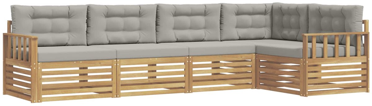 vidaXL Buiten - bank - set - 5 - st - 5-zits - Wit - en - Lichtgrijs - Polyester Wit en Lichtgrijs