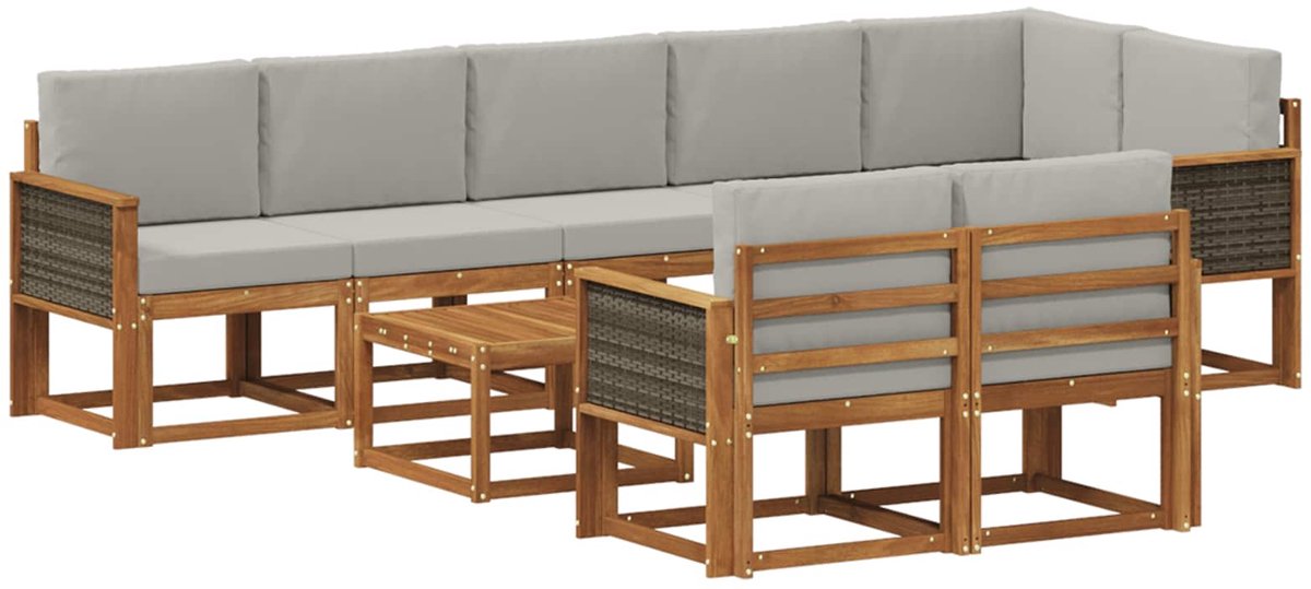 vidaXL Buiten - bank - set - 9 - st - 8-zits - Naturel - en - lichtgrijs - Polyester Naturel en lichtgrijs
