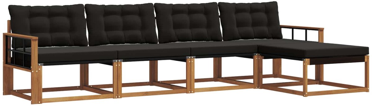 vidaXL Buiten - bank - set - 5 - st - Naturel - en - Zwart Naturel en Zwart
