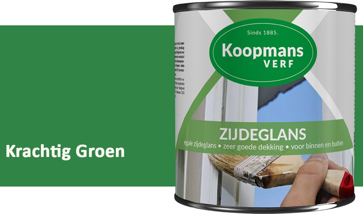 Koopmans Zijdeglans Lakverf – Binnen & Buiten – Kras- en Stootvast – Hoge Dekkracht – Voor Hout, Deuren en Kozijnen – Krachtig Groen – 375 ml