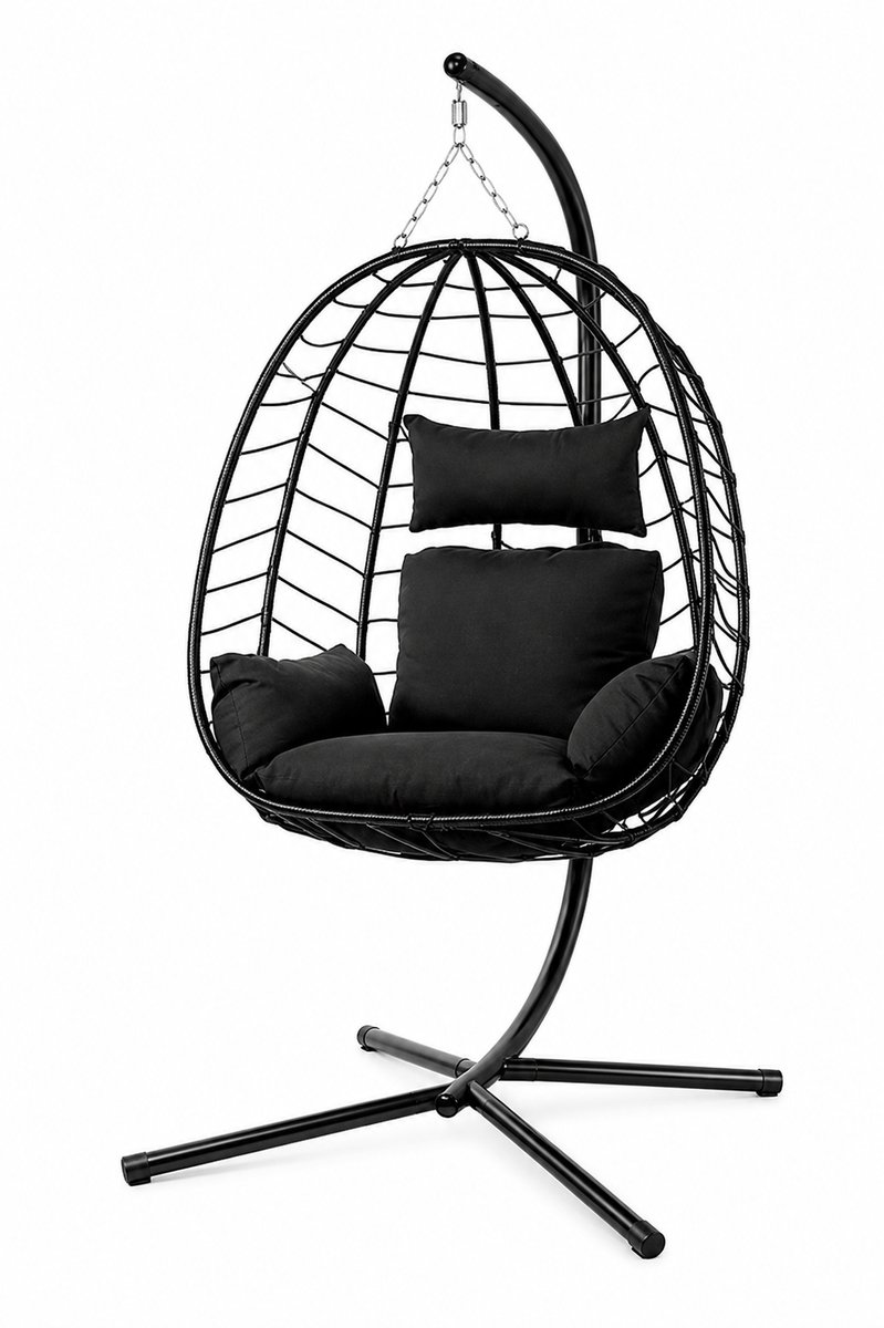 ITRONIQ Hangstoel met Standaard - Hangstoel Buiten - Draaibare Ei Stoel - Inclusief Kussen - 150 Kg Belastbaar - Tuin - Balkon