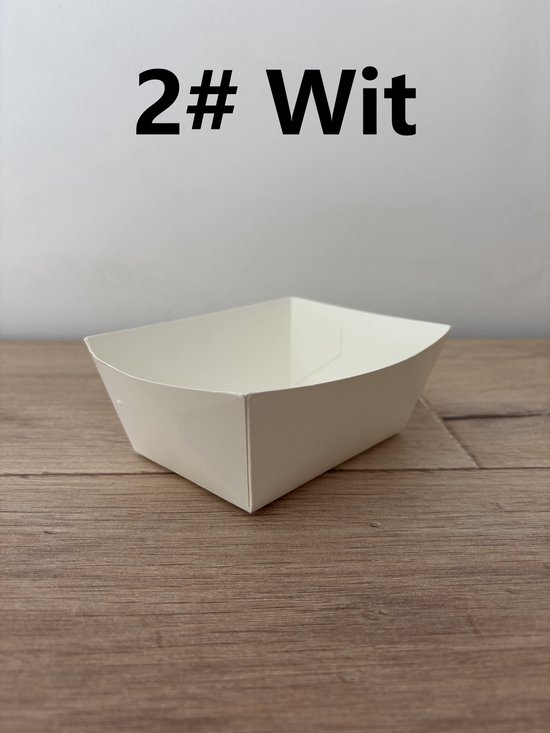 ATXANC 100 Stuks Witte Frietbakjes 2# - Milieuvriendelijke Kartonnen Snackbakjes - Duurzame Wegwerp Frietschalen - Wit - 12,5 x 9,5 x 5,2 cm - Voor Friet, BBQ, Feestjes, Picknick & Take-away
