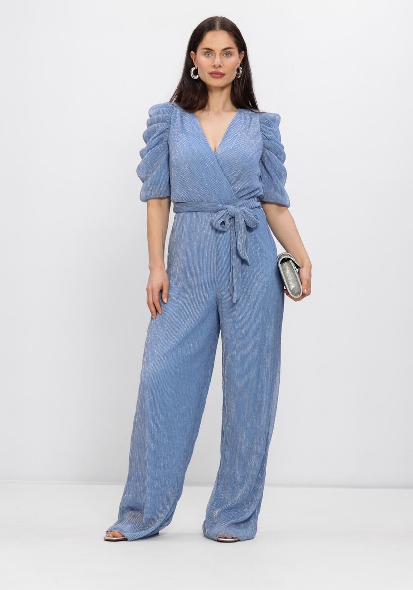 Freebird F-jer-plisse-lurex-26-1 Jumpsuits Dames - Lichtblauw - Maat XS